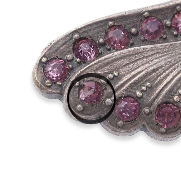 Vintage French Grasshopper Brooch Silver Plate Purple Rhinestone Locust Insect - Picture 4 of 7